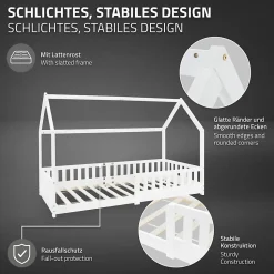 Lit d'enfant ML-Design 90x200 cm blanc en bois de pin avec toit et sommier protection contre chutes