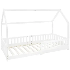 Lit d'enfant ML-Design 90x200 cm blanc en bois de pin avec toit et sommier protection contre chutes