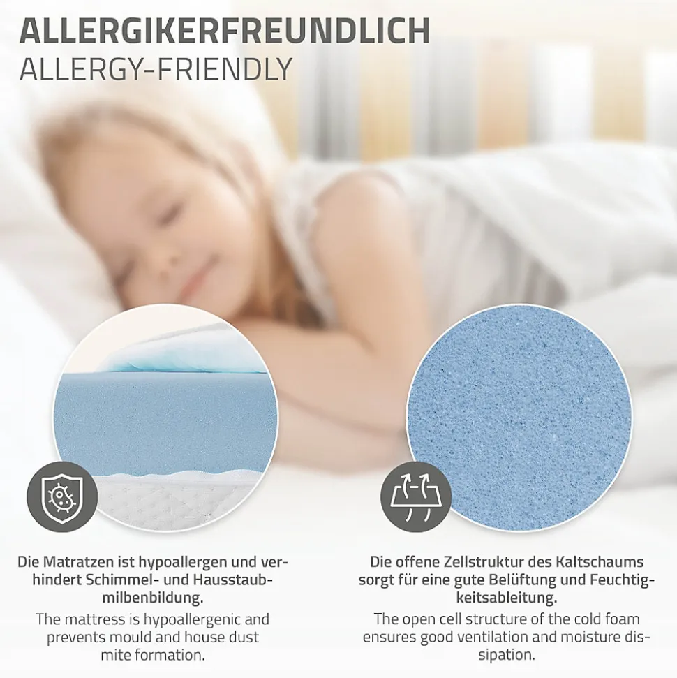 Lit d'enfant ML-Design 70x140 cm naturel en bois de pin massif style maison avec sommier et matelas