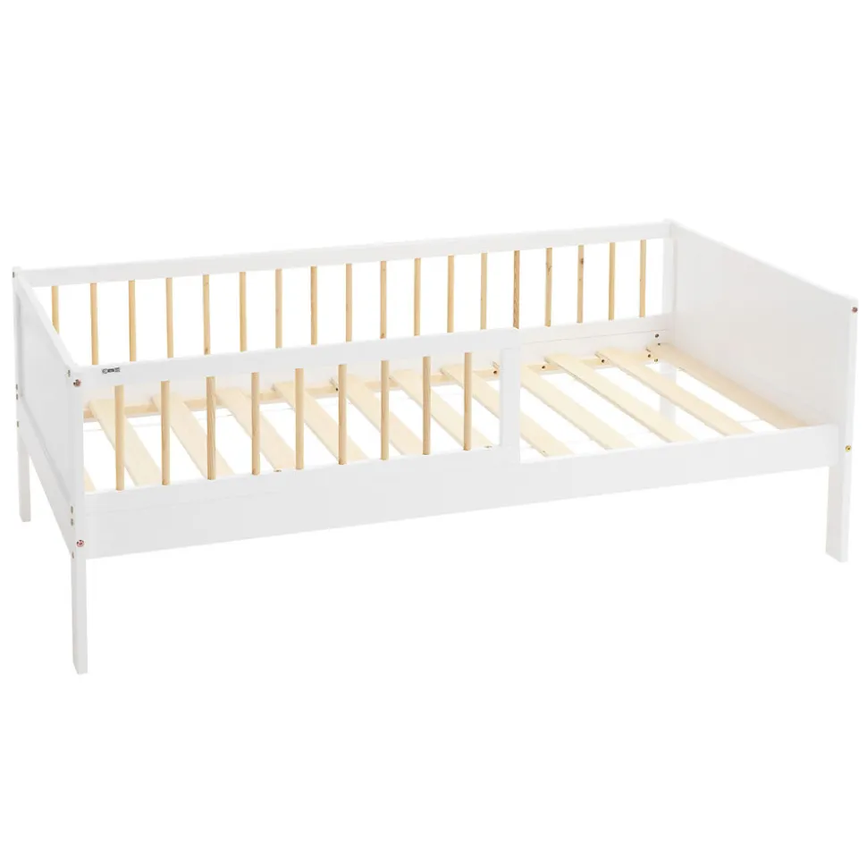 Lit d'enfant ML-Design 80x160 cm blanc-naturel en bois de pin avec sommier à lattes sans matelas