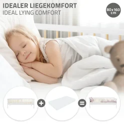 Lit d'enfant ML-Design 80x160 cm blanc-naturel en bois de pin avec sommier à lattes sans matelas