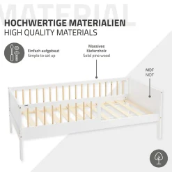 Lit d'enfant ML-Design 80x160 cm blanc-naturel en bois de pin avec sommier à lattes sans matelas