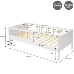 Lit d'enfant ML-Design 80x160 cm blanc-naturel en bois de pin avec sommier à lattes sans matelas