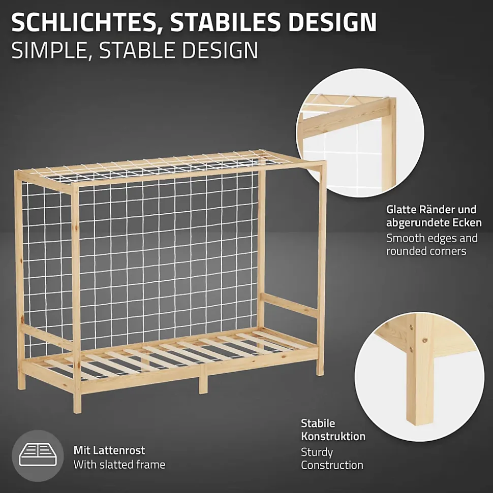 Lit d'enfant ML-Design 90x200 cm naturel beige bois de pin avec but de football et sommier à lattes