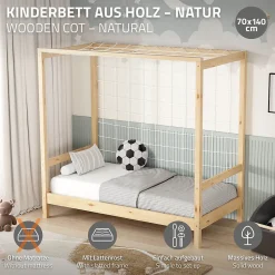 Lit d'enfant ML-Design 70x140 cm naturel beige bois de pin avec but de football et sommier à lattes