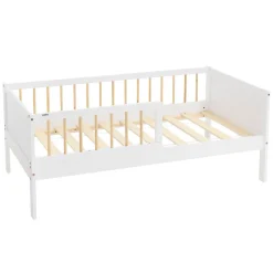 Lit d'enfant ML-Design 70x140 cm blanc-naturel en bois de pin avec sommier à lattes sans matelas