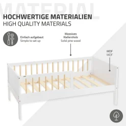Lit d'enfant ML-Design 70x140 cm blanc-naturel en bois de pin avec sommier à lattes sans matelas