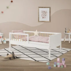 Lit d'enfant ML-Design 70x140 cm blanc-naturel en bois de pin avec sommier à lattes sans matelas