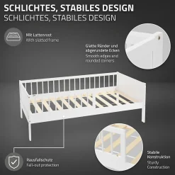 Lit d'enfant ML-Design 80x160 cm simple blanc en bois de pin avec sommier à lattes sans matelas