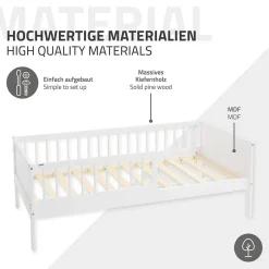 Lit d'enfant ML-Design 80x160 cm simple blanc en bois de pin avec sommier à lattes sans matelas