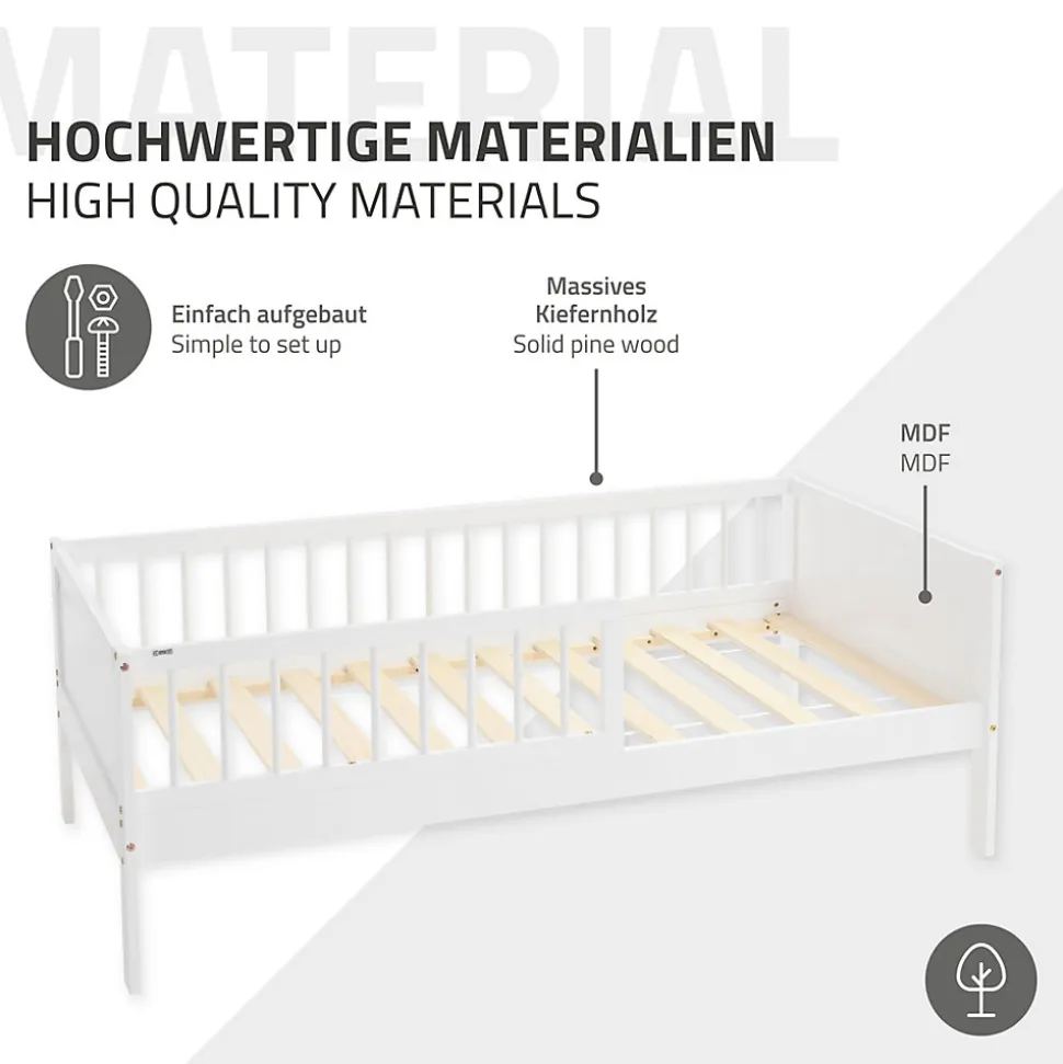 Lit d'enfant ML-Design 80x160 cm simple blanc en bois de pin avec sommier à lattes sans matelas