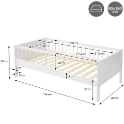 Lit d'enfant ML-Design 80x160 cm simple blanc en bois de pin avec sommier à lattes sans matelas