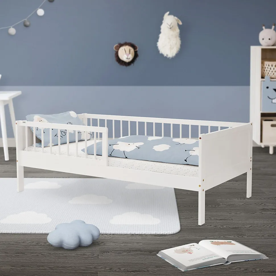 Lit d'enfant ML-Design 80x160 cm simple blanc en bois de pin avec sommier à lattes sans matelas