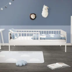 Lit d'enfant ML-Design 80x160 cm simple blanc en bois de pin avec sommier à lattes sans matelas