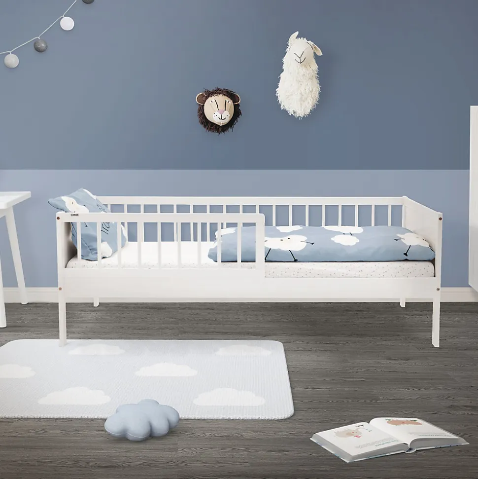 Lit d'enfant ML-Design 80x160 cm simple blanc en bois de pin avec sommier à lattes sans matelas