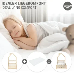 Lit d'enfant ML-Design 90x200 cm naturel forme maison bois de pin avec sommier à lattes sans matelas