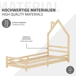 Lit d'enfant ML-Design 90x200 cm naturel forme maison bois de pin avec sommier à lattes sans matelas