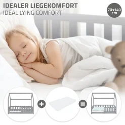 Lit d'enfant ML-Design 140x70cm gris clair bois de pin avec toit et sommier protection contre chutes