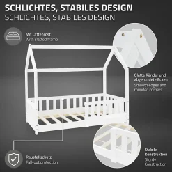 Lit d'enfant ML-Design 140x70cm blanc en bois de pin avec toit et sommier protection contre chutes