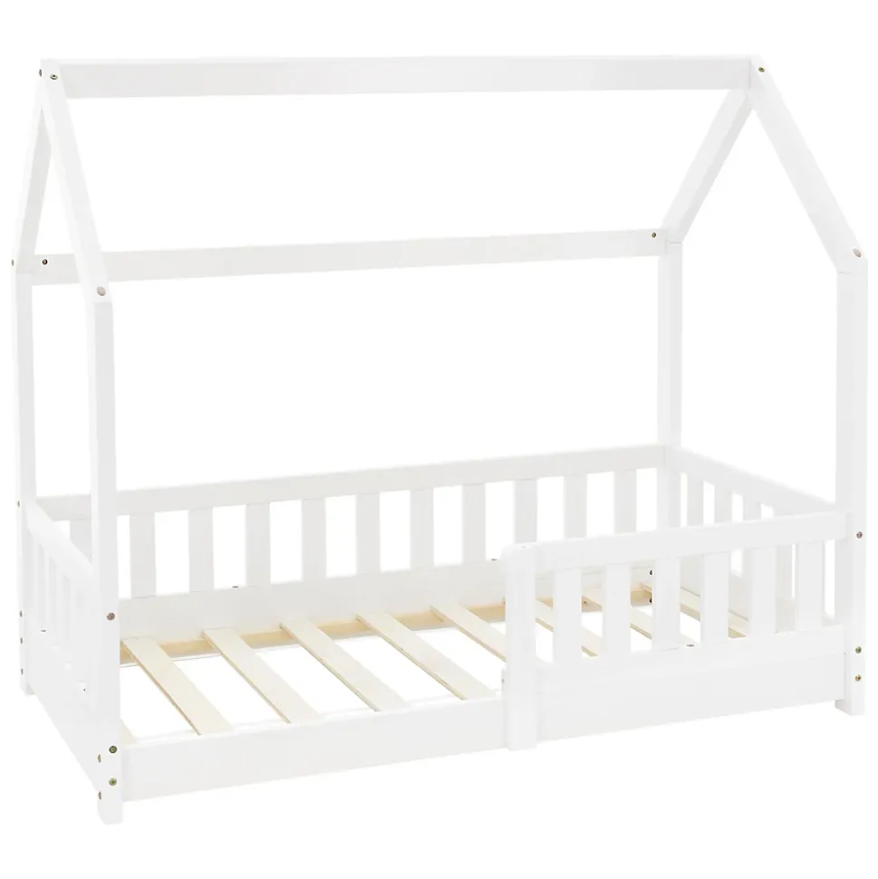 Lit d'enfant ML-Design 140x70cm blanc en bois de pin avec toit et sommier protection contre chutes