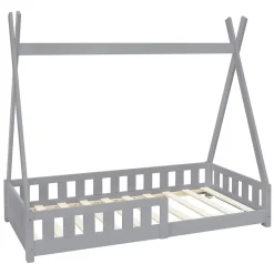 Lit d'enfants ML-Design Tipi 80x160 cm gris clair maison en bois de pin avec sommier clôture de jeu