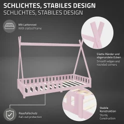 Lit d'enfants ML-Design Tipi 90x200cm vert menthe indien bois de pin avec sommier et clôture de jeu