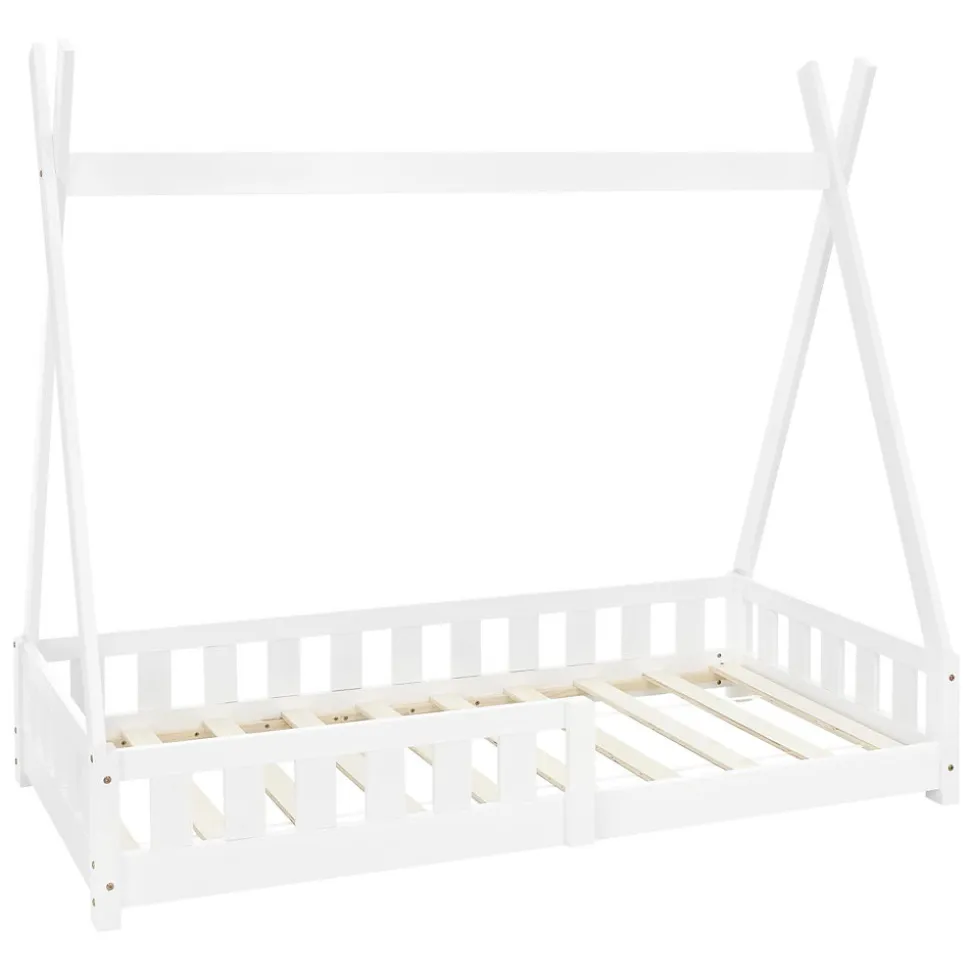 Lit d'enfants ML-Design Tipi 80x160 cm blanc maison en bois de pin avec sommier clôture de jeu