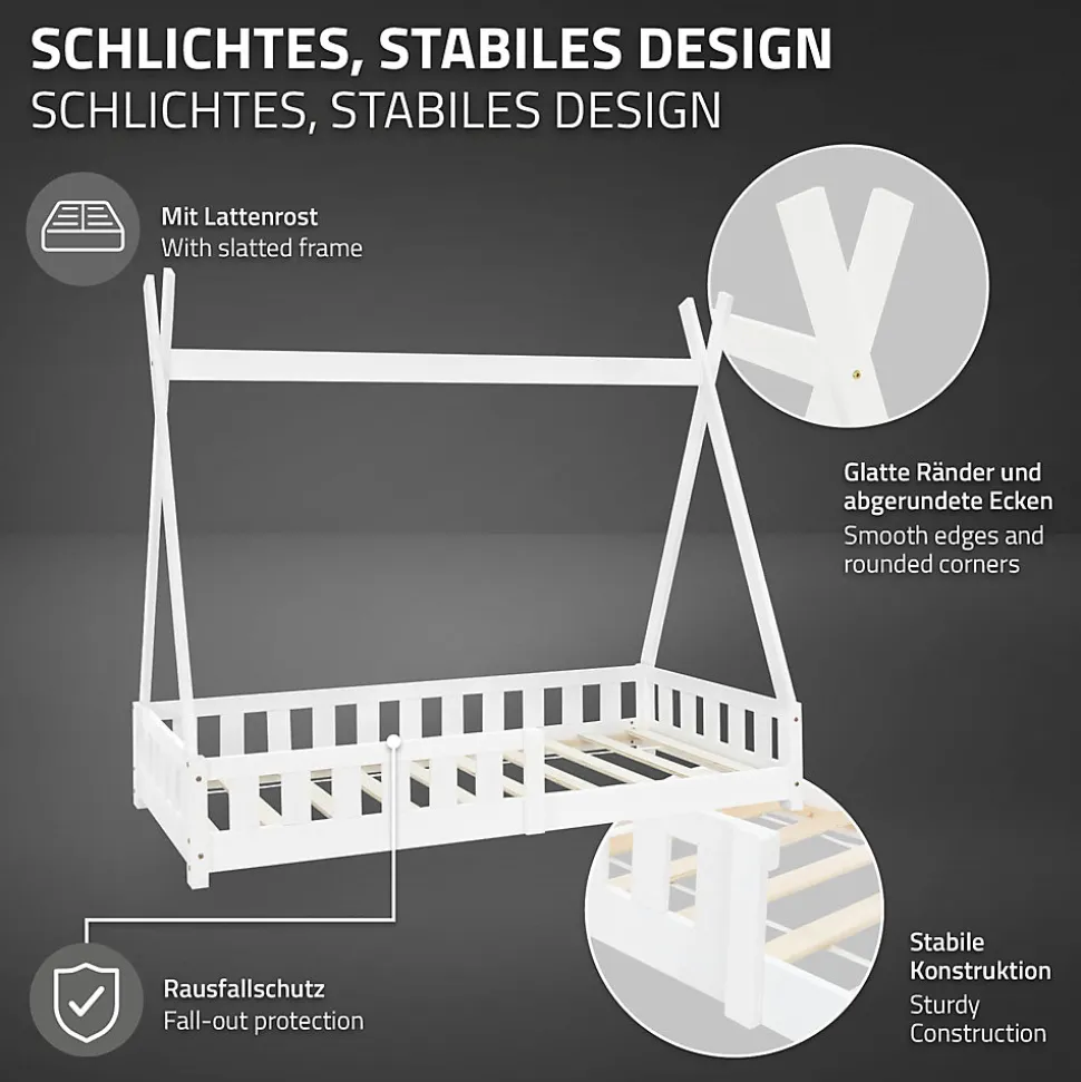 Lit d'enfants ML-Design Tipi 80x160 cm blanc maison en bois de pin avec sommier clôture de jeu