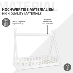 Lit d'enfants ML-Design Tipi 80x160 cm blanc maison en bois de pin avec sommier clôture de jeu