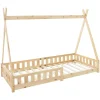 Lit d'enfants ML-Design Tipi 90x200 cm naturel indien en bois de pin avec sommier et clôture de jeu