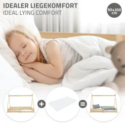 Lit d'enfants ML-Design Tipi 90x200 cm naturel indien en bois de pin avec sommier et clôture de jeu