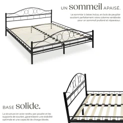 Lit design moderne avec sommier de Style romantique 180 x 200 cm noir