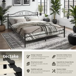 Lit design moderne avec sommier de Style romantique 180 x 200 cm noir