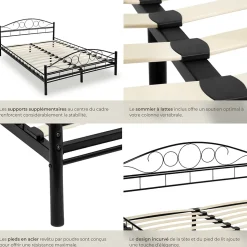 Lit design moderne avec sommier de Style romantique 180 x 200 cm noir