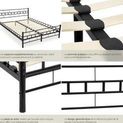 Lit design moderne en acier avec sommier 140 x 200 cm noir