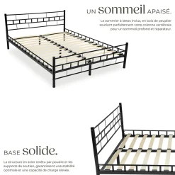 Lit design moderne en acier avec sommier 140 x 200 cm noir