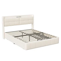 Lit double 160 x 200 avec 4 tiroir,Lit rembourré 160 x 200 avec chargement USB,PU,Beige