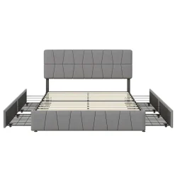 lit double 160 x 200 avec 4 tiroirs,lit capitonné avec sommier à lattes en bois,Tissu velours doux pour la peau,Gris