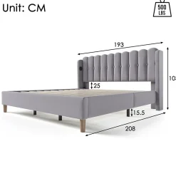Lit Double 180 x 200 Cm - Lit Adult avec Chargement USB Type-C - Lin, MDF, Métal - Sans Matelas - Gris