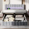 Lit double 180 x 200 cm avec espace de rangement, Lit coffre avec lumières LED et USB, Gris clair