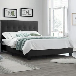 Lit double 160 x 200 cm en simili noir + sommier fixe - PANDORA