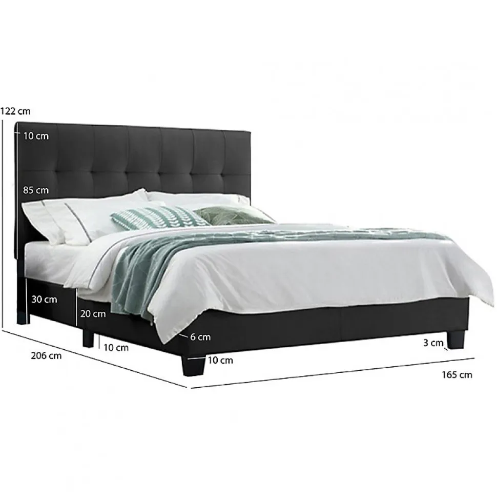 Lit double 160 x 200 cm en simili noir + sommier fixe - PANDORA