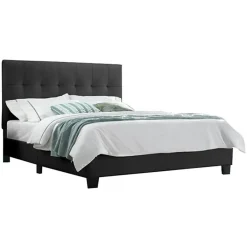 Lit double 160 x 200 cm en simili noir + sommier fixe - PANDORA