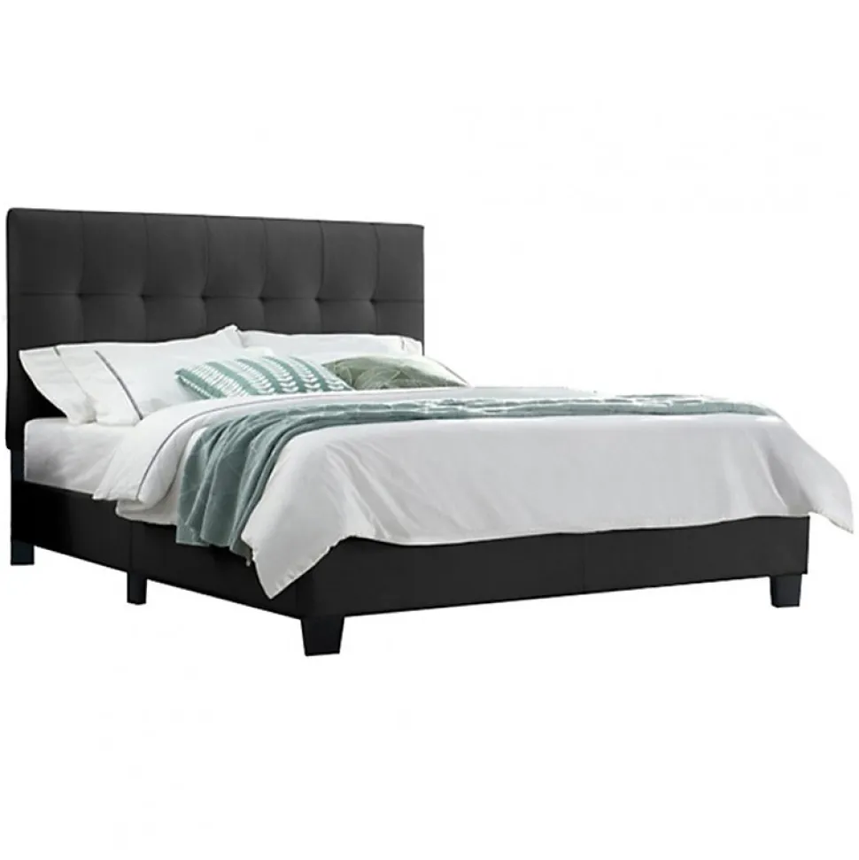 Lit double 160 x 200 cm en simili noir + sommier fixe - PANDORA