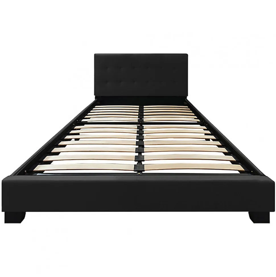 Lit double 160 x 200 cm en simili noir + sommier fixe - PANDORA