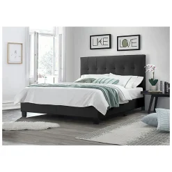 Lit double 160 x 200 cm en simili noir + sommier fixe - PANDORA