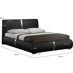 Lit double 140 x 190 cm en simili noir et métal + sommier fixe - EDEN