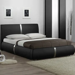 Lit double 140 x 190 cm en simili noir et métal + sommier fixe - EDEN