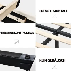 Lit double 160 x 200 cm, sommier tapissier flottant, avec LED, lin, beige