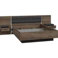 Lit double 160 x 200 décor chêne foncé et noir avec LED - RIVIERA